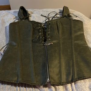 Green faux leather Corset